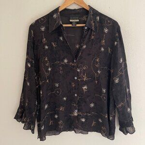 SIGRID OLSEN Sport Brown Abstract Print Rayon Blouse: Never Worn; Size Medium